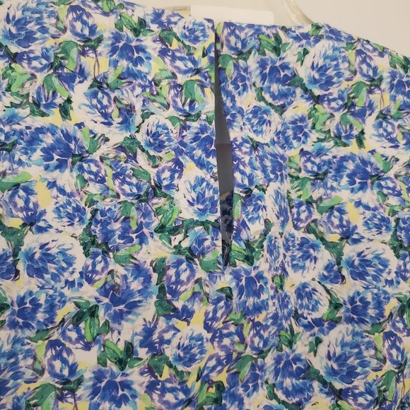 ZARA Floral Long Sleeve Top Blouse Artsy Ruched Design Blue & Green Fall Winter - Picture 7 of 7